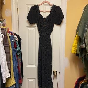 Black and white polka dot puffed sleeve jumpsuit